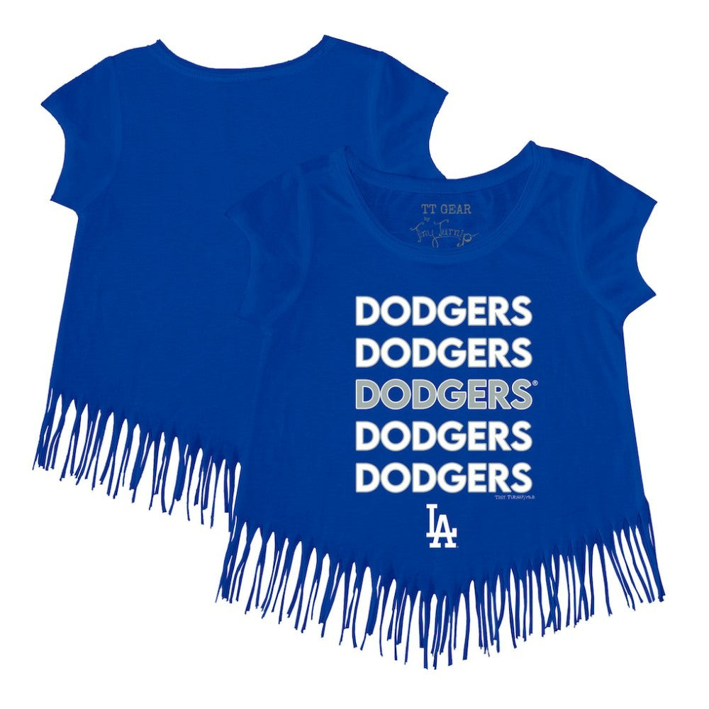 Los Angeles Dodgers Tiny Turnip Girls Youth Stacked Fringe T-Shirt | MLB New