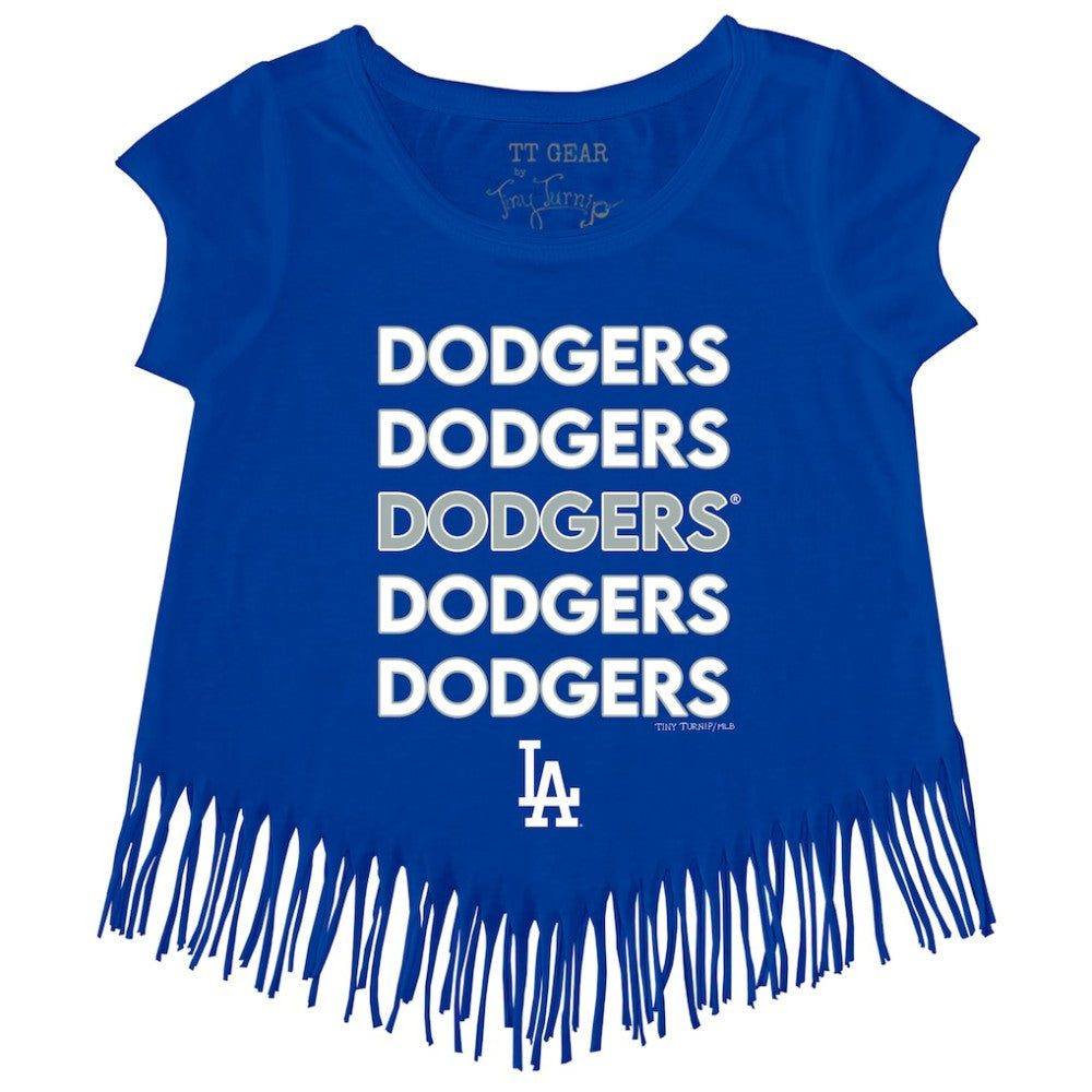 Los Angeles Dodgers Tiny Turnip Girls Youth Stacked Fringe T-Shirt | MLB New