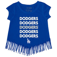 Los Angeles Dodgers Tiny Turnip Girls Youth Stacked Fringe T-Shirt | MLB New