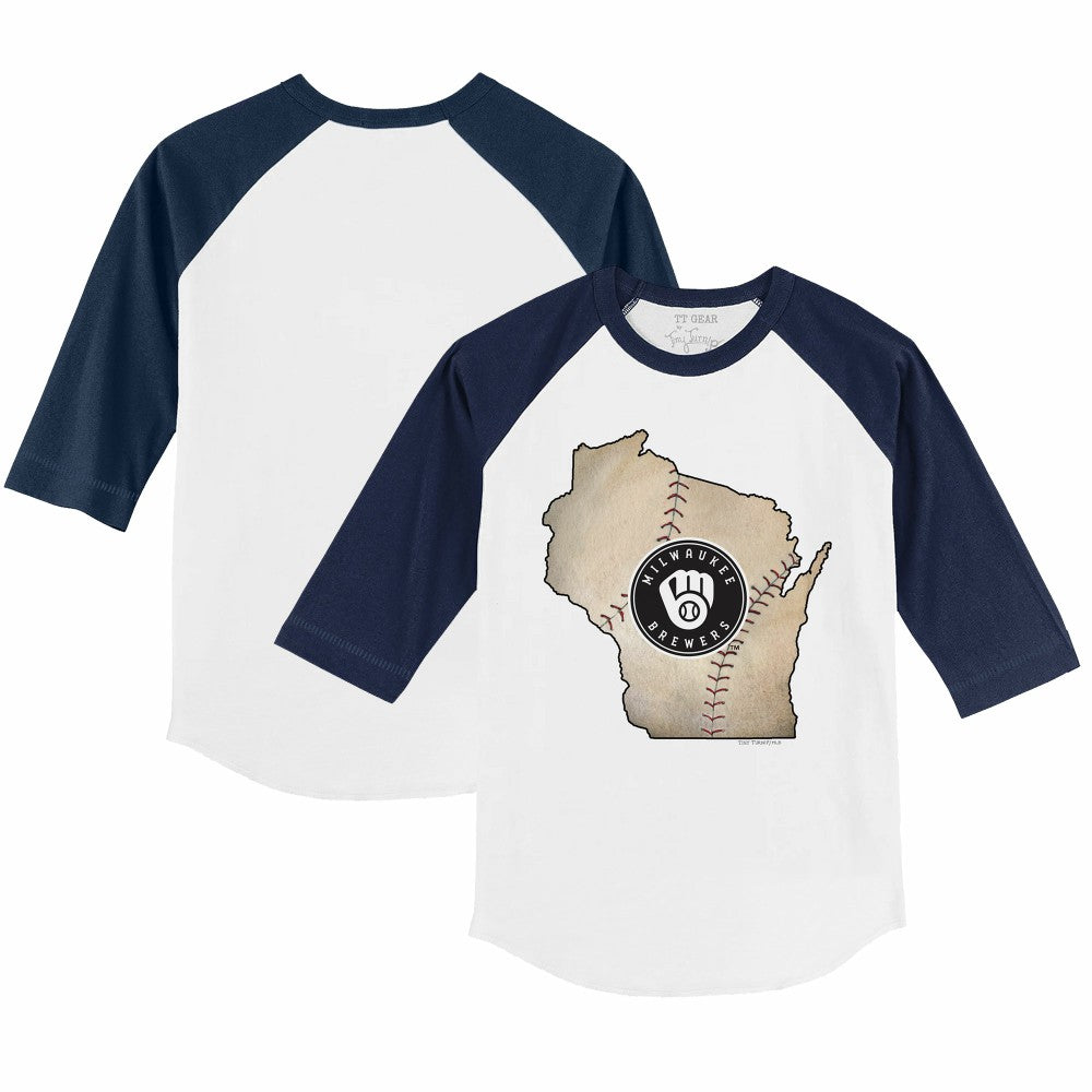 Milwaukee Brewers Tiny Turnip Youth State Outline 3/4-Sleeve Raglan T-Shirt | MLB Discount