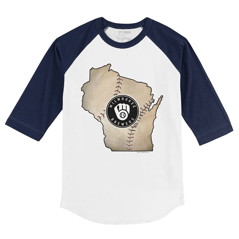 Milwaukee Brewers Tiny Turnip Youth State Outline 3/4-Sleeve Raglan T-Shirt | MLB Discount