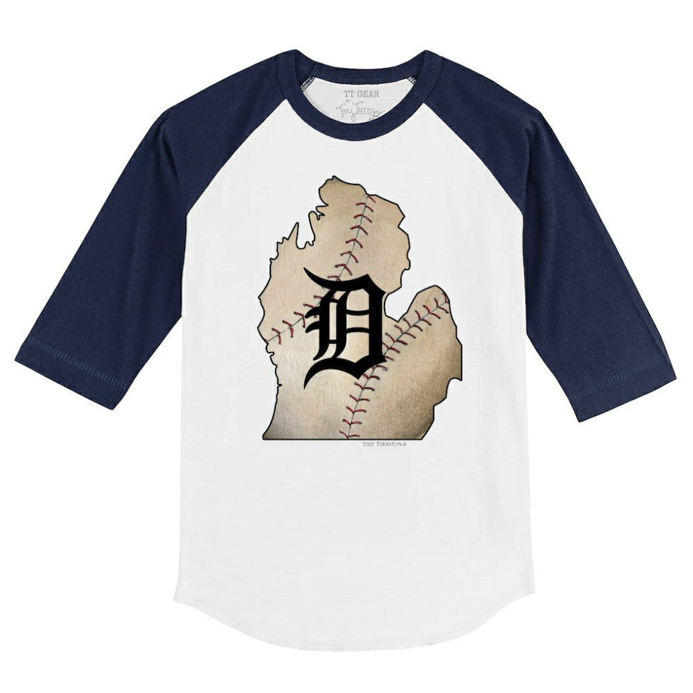 Detroit Tigers Tiny Turnip Youth State Outline 3/4-Sleeve Raglan T-Shirt | MLB Online