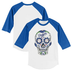 Los Angeles Dodgers Tiny Turnip Youth Sugar Skull 3/4-Sleeve Raglan T-Shirt | MLB Shop