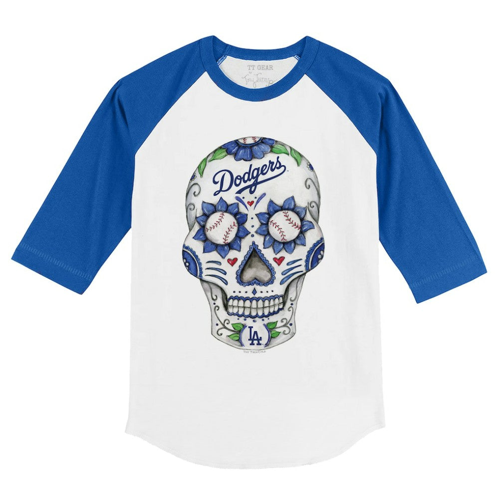 Los Angeles Dodgers Tiny Turnip Youth Sugar Skull 3/4-Sleeve Raglan T-Shirt | MLB Shop