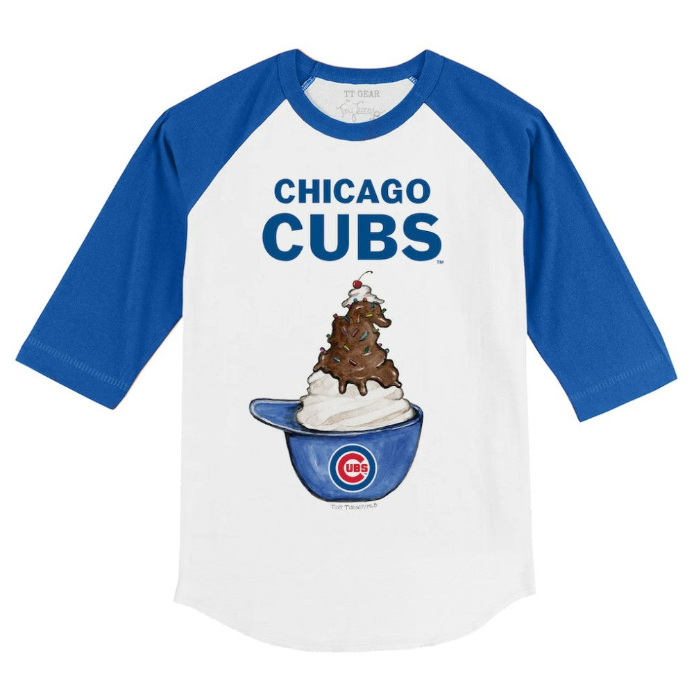 Chicago Cubs Tiny Turnip Youth Sundae Helmet 3/4-Sleeve Raglan T-Shirt | MLB New