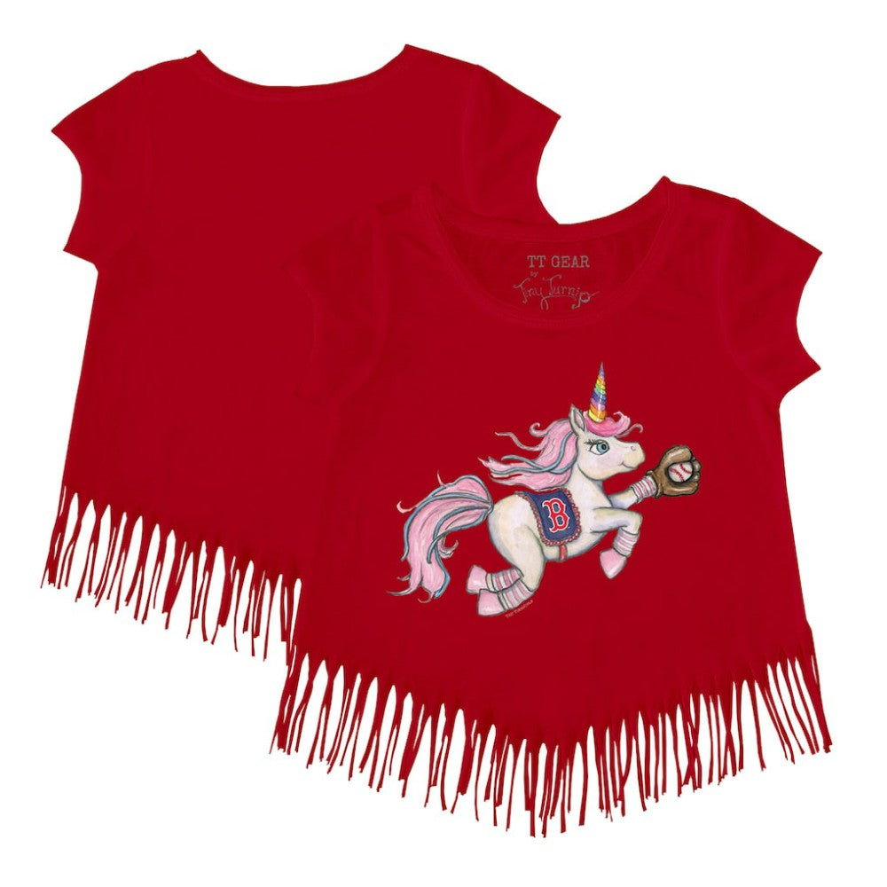 Boston Red Sox Tiny Turnip Girls Youth Unicorn Fringe T-Shirt | MLB On Sale