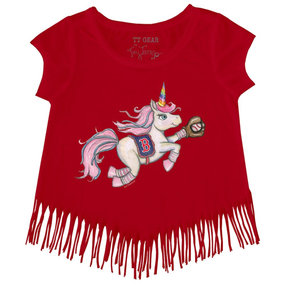 Boston Red Sox Tiny Turnip Girls Youth Unicorn Fringe T-Shirt | MLB On Sale