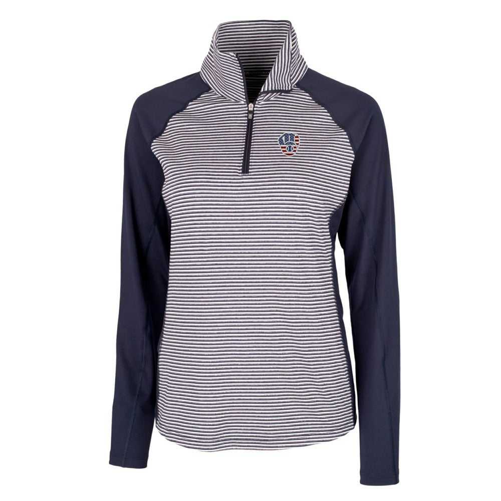 Milwaukee Brewers Cutter & Buck Women's Americana Logo Forge Tonal Stripe Stretch Half-Zip Pullover Top | MLB Discount