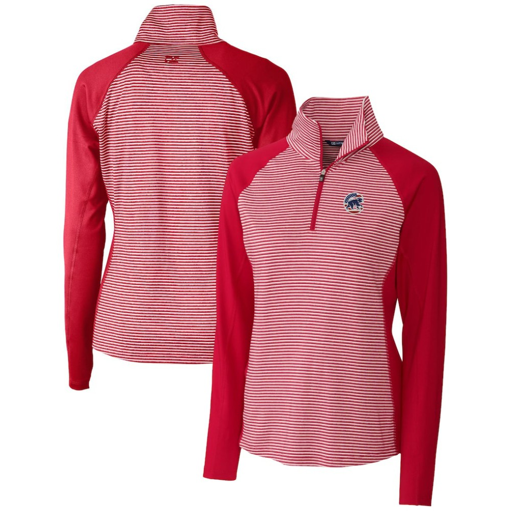 Chicago Cubs Cutter & Buck Women's Americana Logo Forge Tonal Stripe Stretch Half-Zip Pullover Top | MLB New