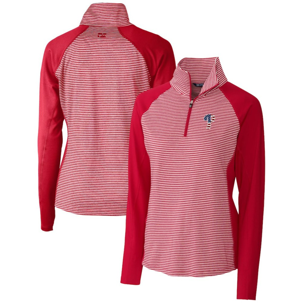 Philadelphia Phillies Cutter & Buck Women's Americana Logo Forge Tonal Stripe Stretch Half-Zip Pullover Top | MLB Sale