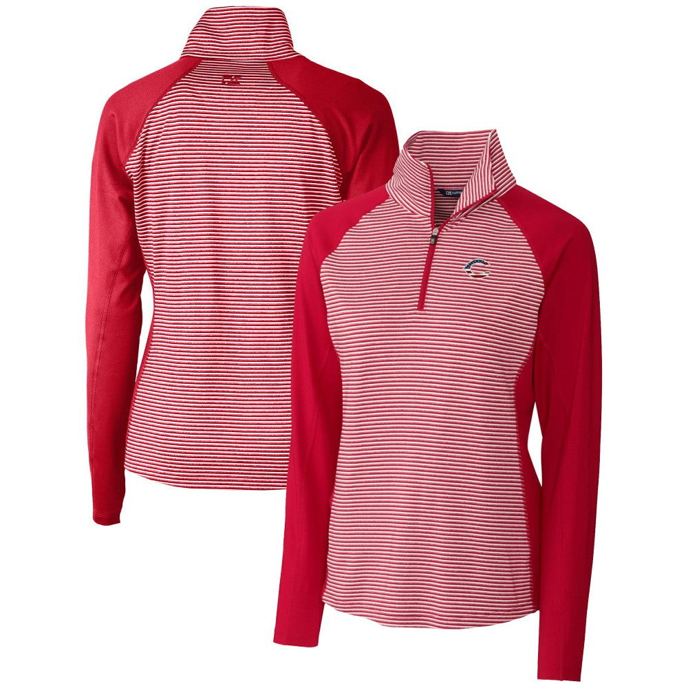 Cincinnati Reds Cutter & Buck Women's Americana Logo Forge Tonal Stripe Stretch Half-Zip Pullover Top | MLB For sale