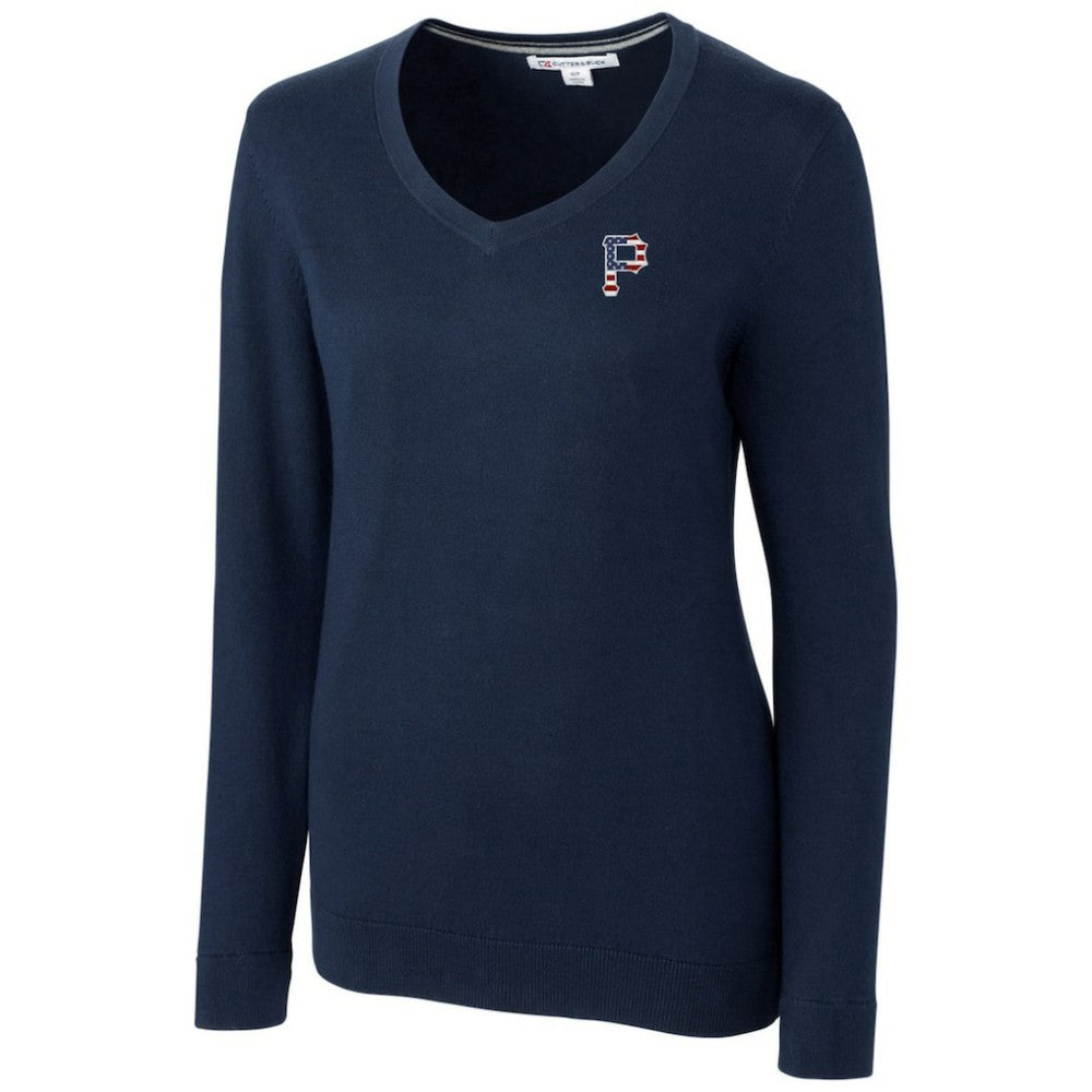 Pittsburgh Pirates Cutter & Buck Women's Americana Logo Lakemont Tri-Blend V-Neck Pullover Sweater | MLB Shop
