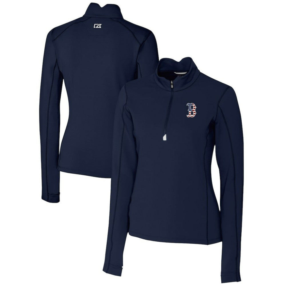 Boston Red Sox Cutter & Buck Women's Americana Logo DryTec Traverse Stretch Quarter-Zip Pullover Top | MLB For sale