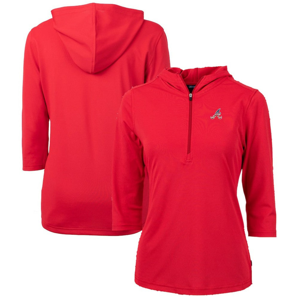 Atlanta Braves Cutter & Buck Women's Americana Logo DryTec Virtue Eco Pique Recycled Half-Zip Pullover Hoodie | MLB Near me