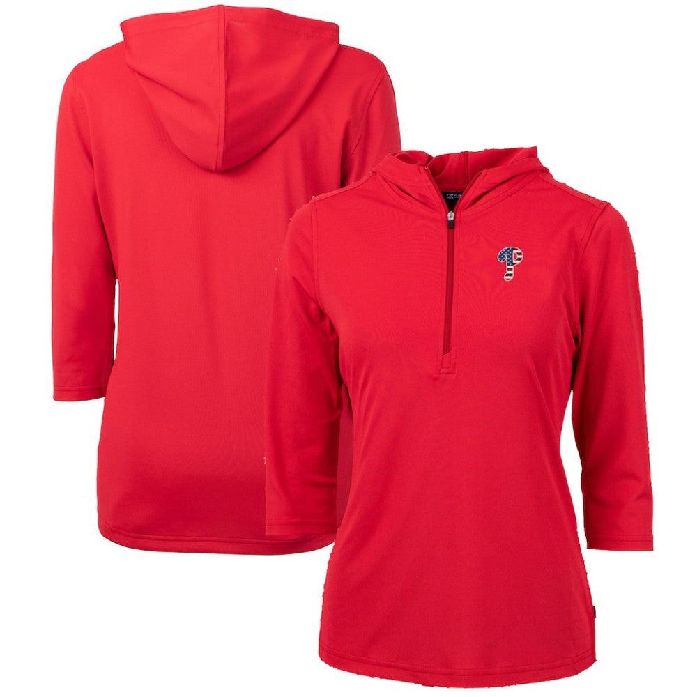 Philadelphia Phillies Cutter & Buck Women's Americana Logo DryTec Virtue Eco Pique Recycled Half-Zip Pullover Hoodie | MLB On Sale