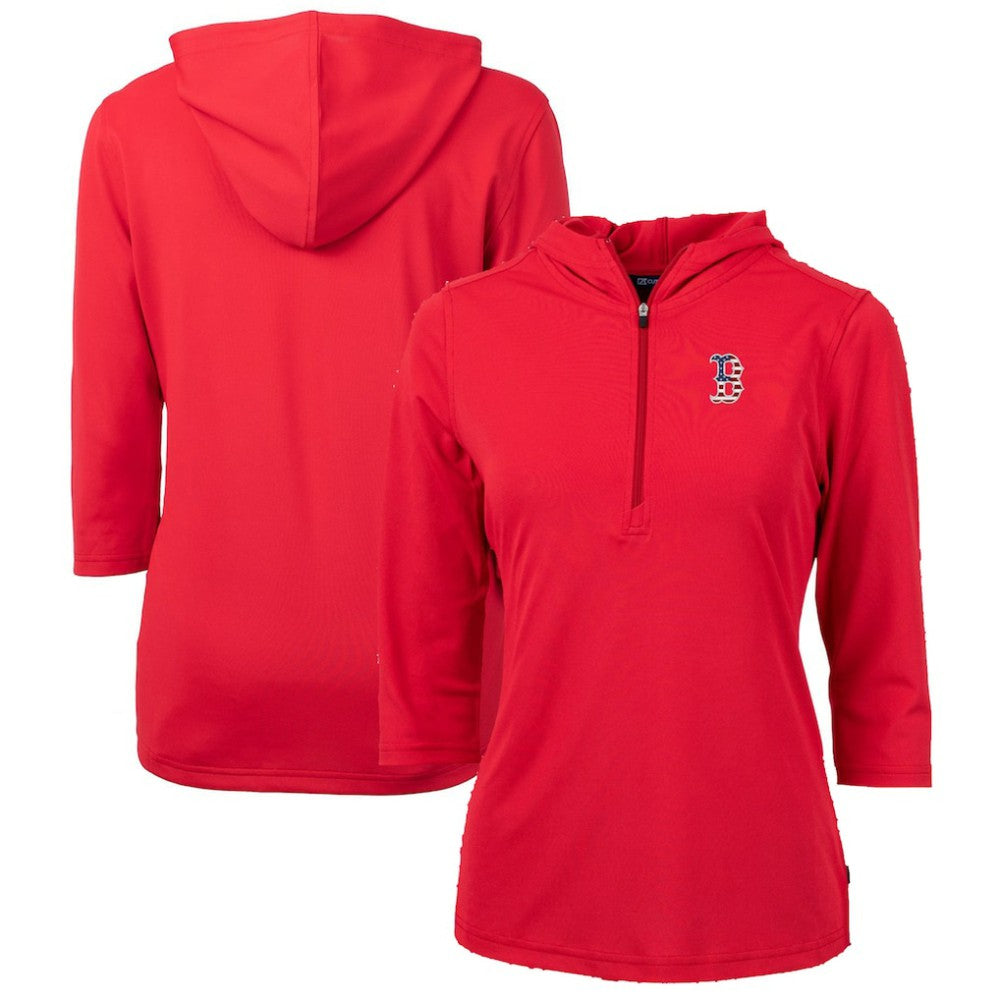 Boston Red Sox Cutter & Buck Women's Americana Logo DryTec Virtue Eco Pique Recycled Half-Zip Pullover Hoodie | MLB Online