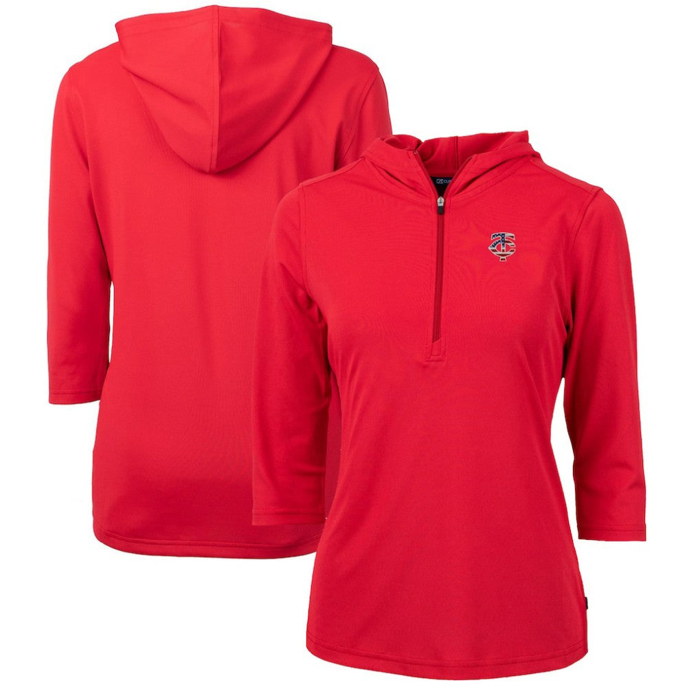 Minnesota Twins Cutter & Buck Women's Americana Logo DryTec Virtue Eco Pique Recycled Half-Zip Pullover Hoodie | MLB Sale