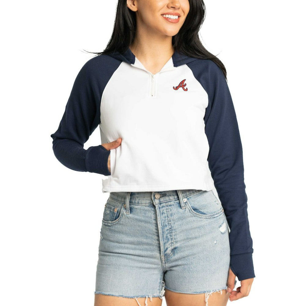 Atlanta Braves Lusso Women's Jane Raglan Quarter-Zip Tri-Blend Cropped Pullover Hoodie | MLB Near me