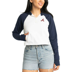 Atlanta Braves Lusso Women's Jane Raglan Quarter-Zip Tri-Blend Cropped Pullover Hoodie | MLB Near me