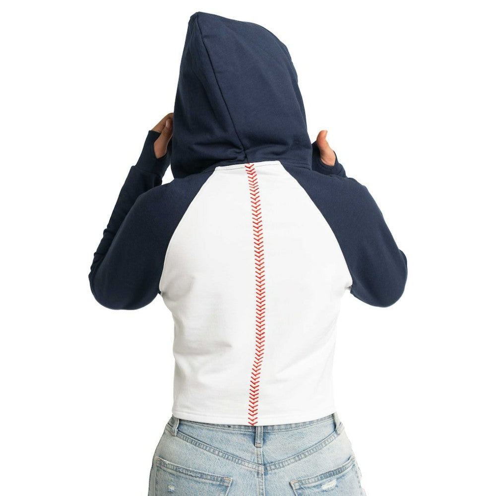 Atlanta Braves Lusso Women's Jane Raglan Quarter-Zip Tri-Blend Cropped Pullover Hoodie | MLB Near me
