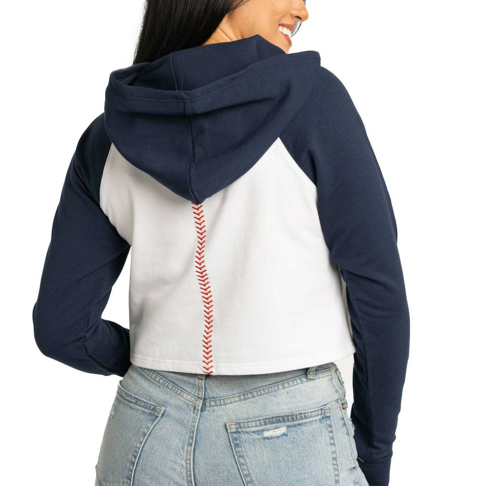 Boston Red Sox Lusso Women's Jane Raglan Quarter-Zip Tri-Blend Cropped Pullover Hoodie | MLB Shop