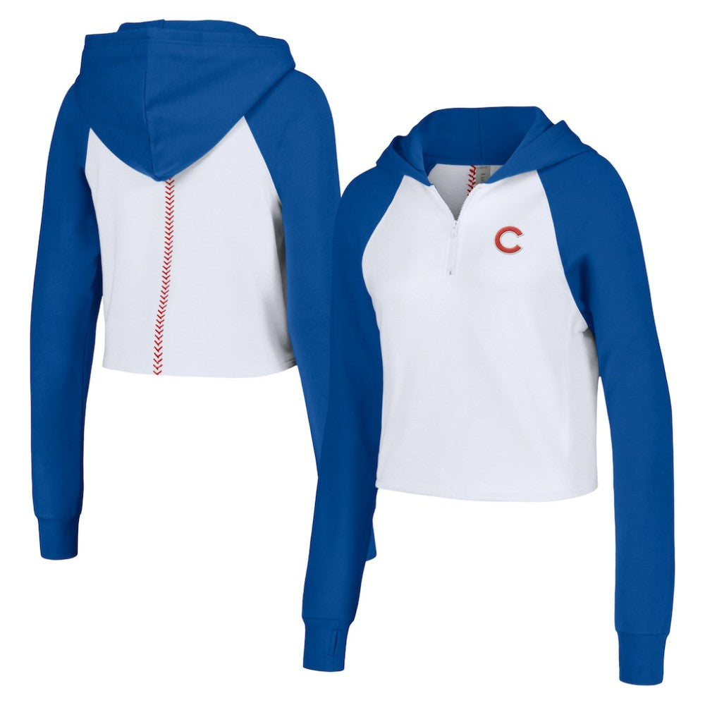 Chicago Cubs Lusso Women's Jane Raglan Quarter-Zip Tri-Blend Cropped Pullover Hoodie | MLB Discount