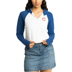 Chicago Cubs Lusso Women's Jane Raglan Quarter-Zip Tri-Blend Cropped Pullover Hoodie | MLB Discount