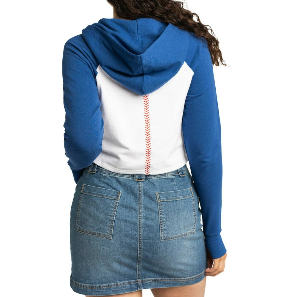 Chicago Cubs Lusso Women's Jane Raglan Quarter-Zip Tri-Blend Cropped Pullover Hoodie | MLB Discount