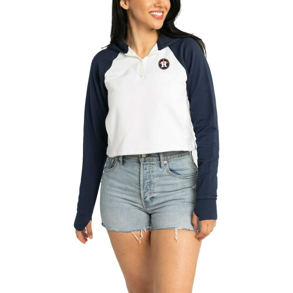 Houston Astros Lusso Women's Jane Raglan Quarter-Zip Tri-Blend Cropped Pullover Hoodie | MLB Near me