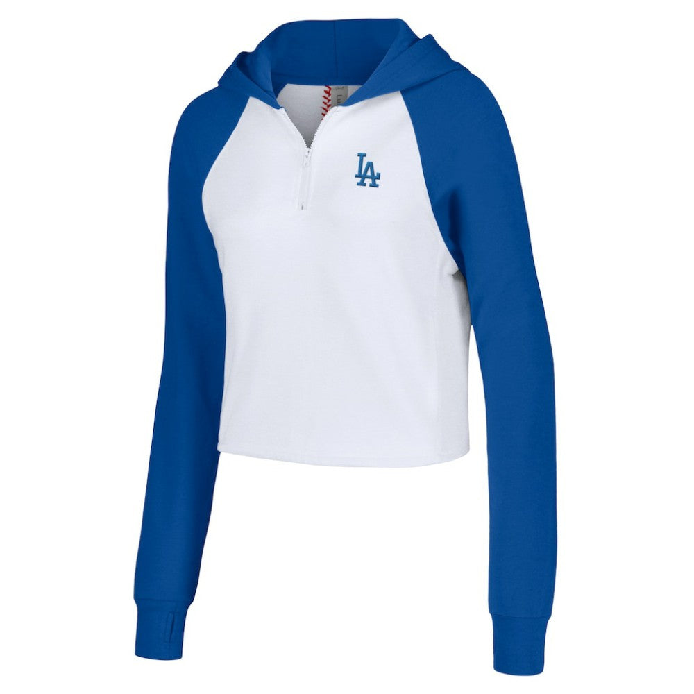 Los Angeles Dodgers Lusso Women's Jane Raglan Quarter-Zip Tri-Blend Cropped Pullover Hoodie | MLB US