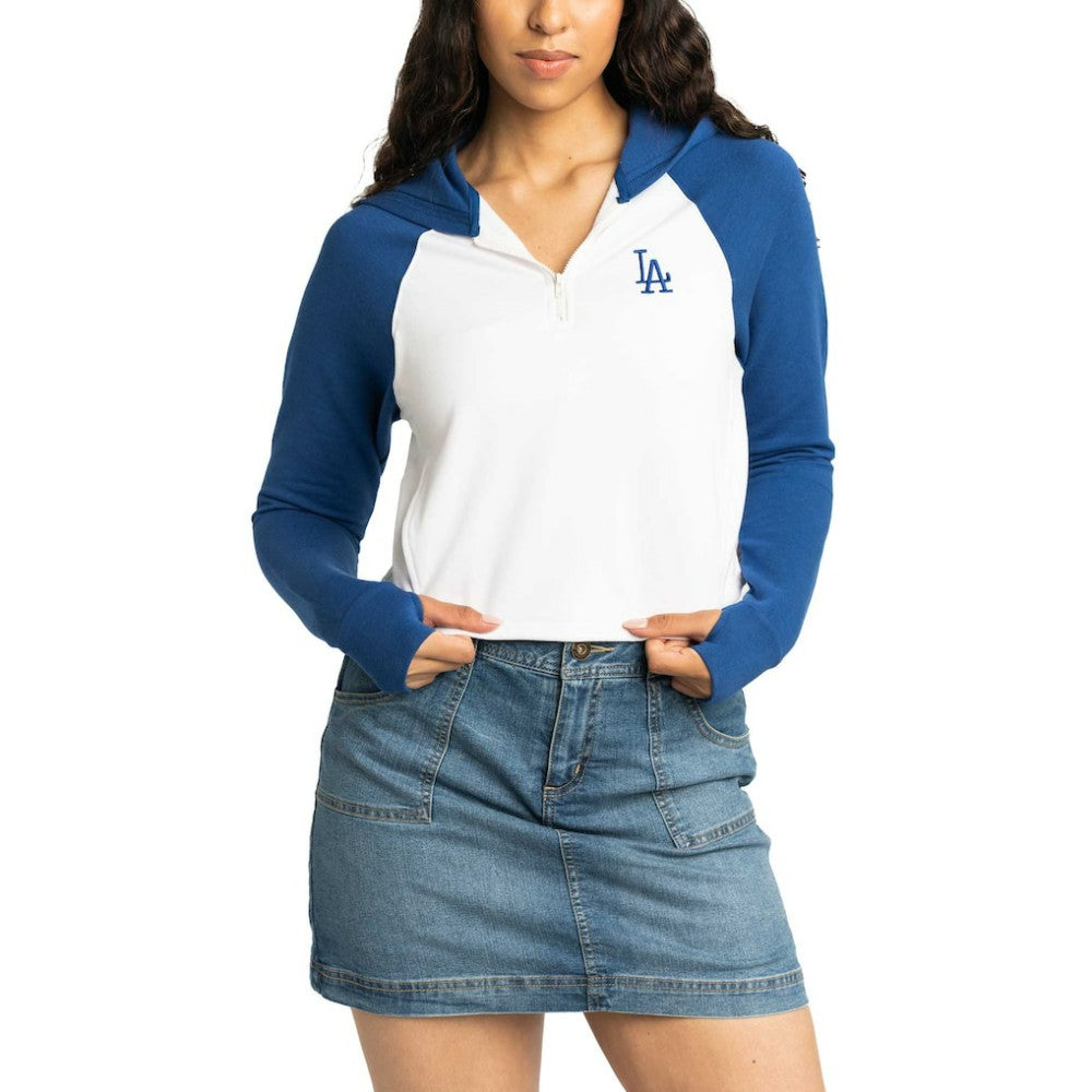 Los Angeles Dodgers Lusso Women's Jane Raglan Quarter-Zip Tri-Blend Cropped Pullover Hoodie | MLB US