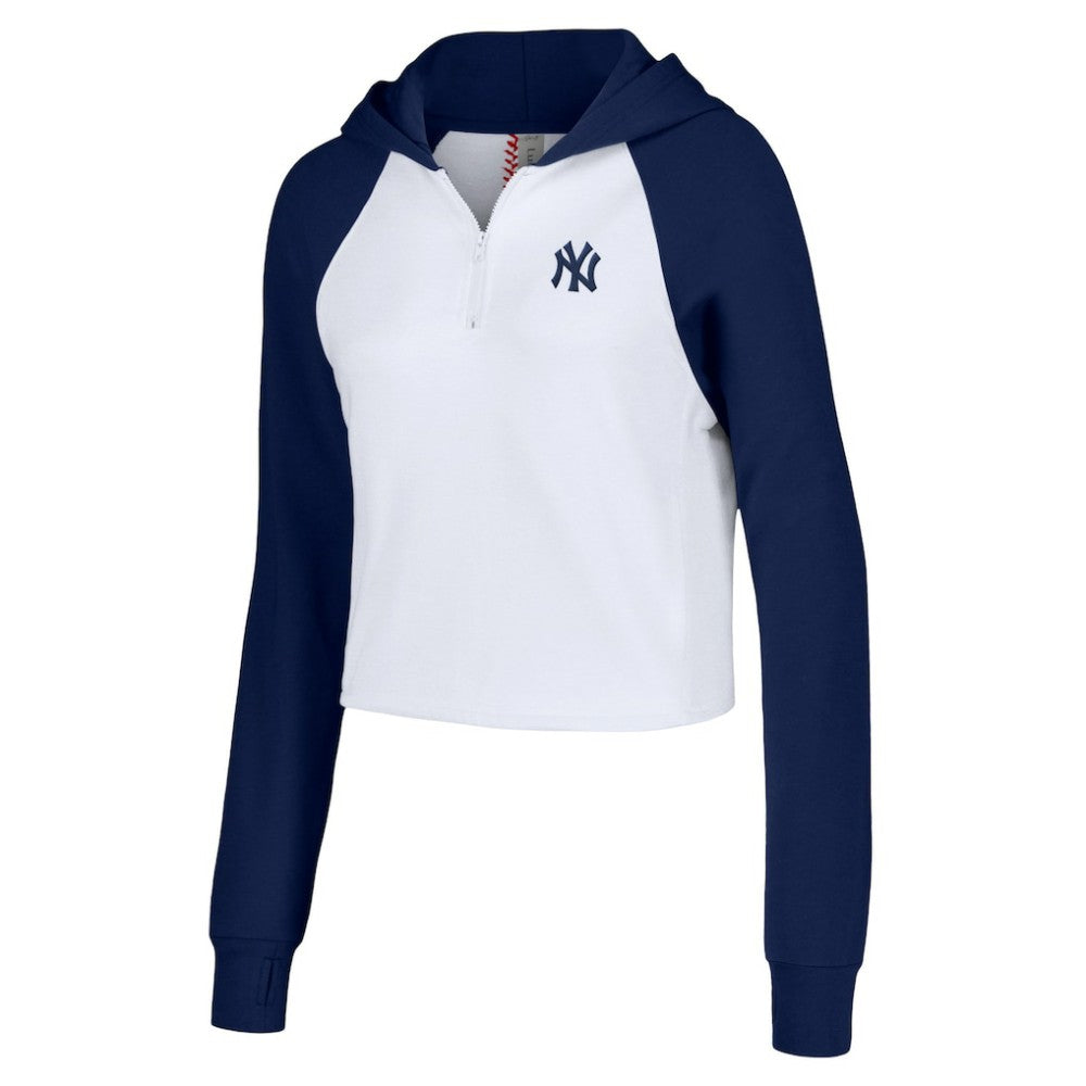 New York Yankees Lusso Women's Jane Raglan Quarter-Zip Tri-Blend Cropped Pullover Hoodie | MLB Outlet