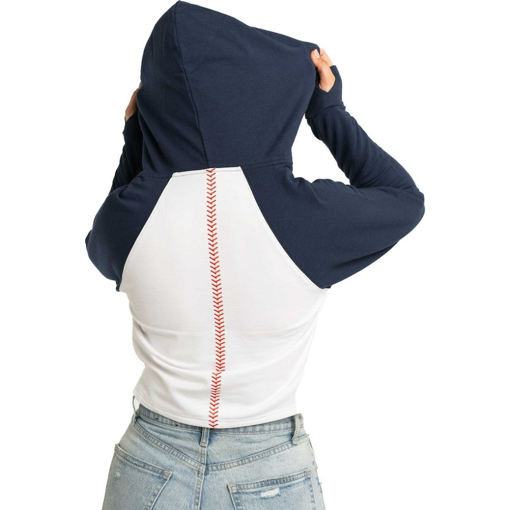 New York Yankees Lusso Women's Jane Raglan Quarter-Zip Tri-Blend Cropped Pullover Hoodie | MLB Outlet