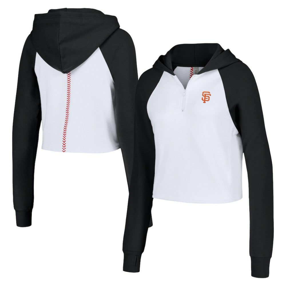 San Francisco Giants Lusso Women's Jane Raglan Quarter-Zip Tri-Blend Cropped Pullover Hoodie | MLB Outlet
