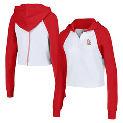 St. Louis Cardinals Lusso Women's Jane Raglan Quarter-Zip Tri-Blend Cropped Pullover Hoodie | MLB New