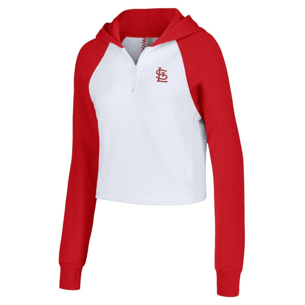 St. Louis Cardinals Lusso Women's Jane Raglan Quarter-Zip Tri-Blend Cropped Pullover Hoodie | MLB New
