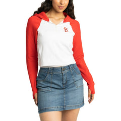 St. Louis Cardinals Lusso Women's Jane Raglan Quarter-Zip Tri-Blend Cropped Pullover Hoodie | MLB New