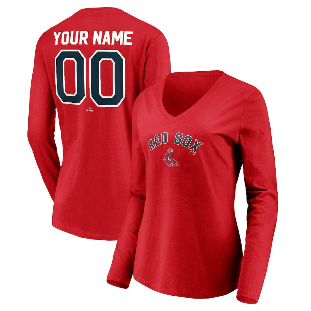 Boston Red Sox Women's Cooperstown Collection Personalized Winning Streak Long Sleeve V-Neck T-Shirt | MLB Sale