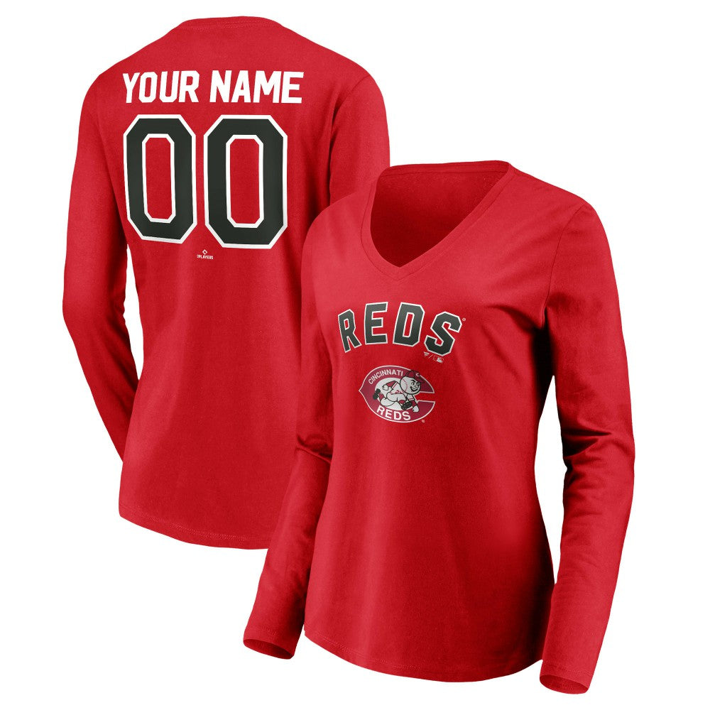 Cincinnati Reds Women's Cooperstown Collection Personalized Winning Streak Long Sleeve V-Neck T-Shirt | MLB US