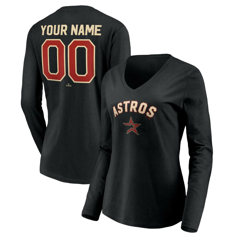 Houston Astros Women's Personalized Cooperstown Collection Alternate Winning Streak Long Sleeve V-Neck T-Shirt | MLB US
