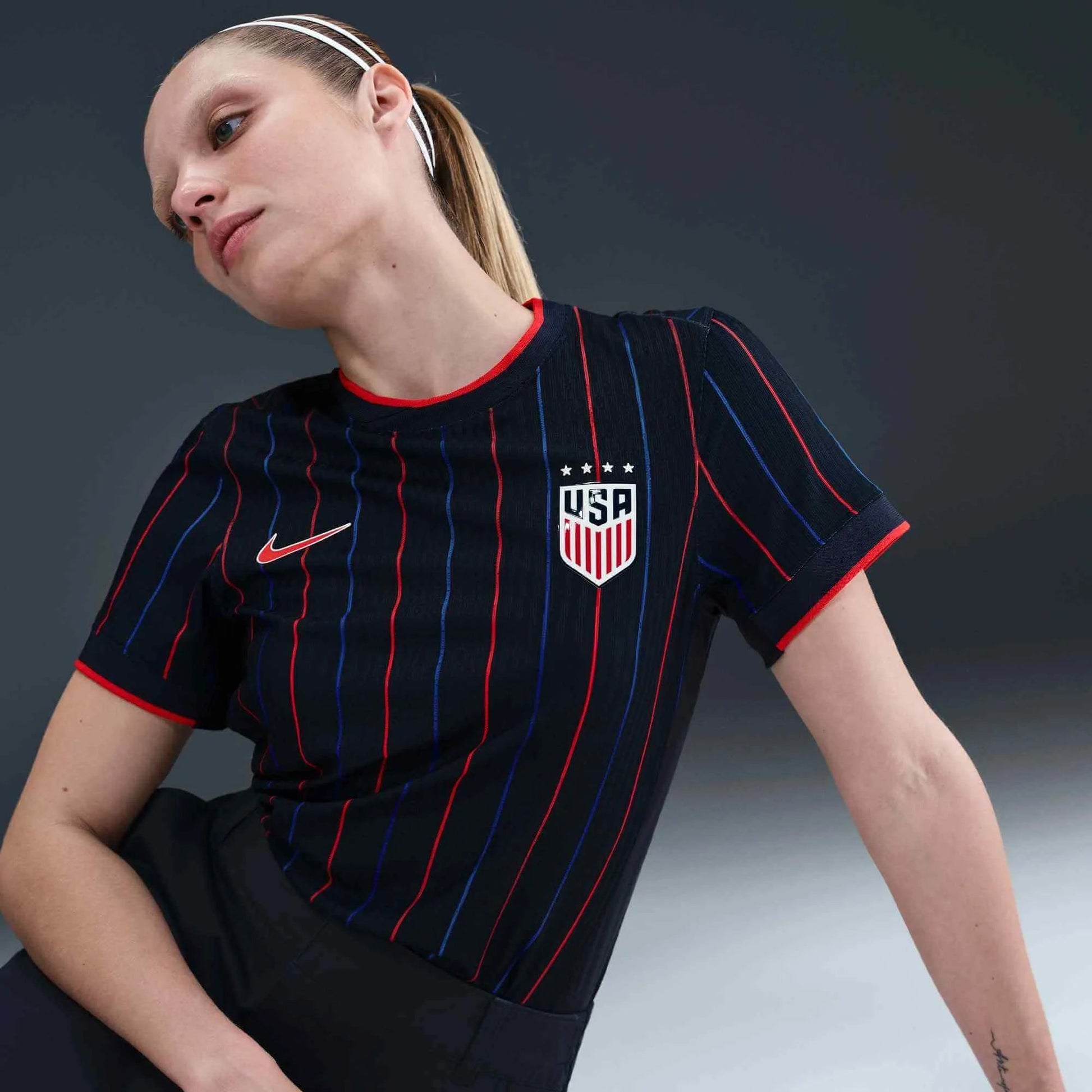 2025 USA Women's 4-Star Authentic Away Soccer Jersey Obsidian/Challenge Red/Challenge Red - Nike