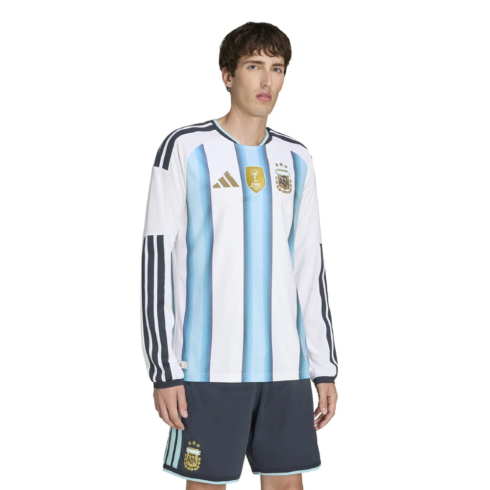 2026 Argentina Men's Authentic Home Long-Sleeve Soccer Jersey White / Icey Blue / Light Blue - Adidas