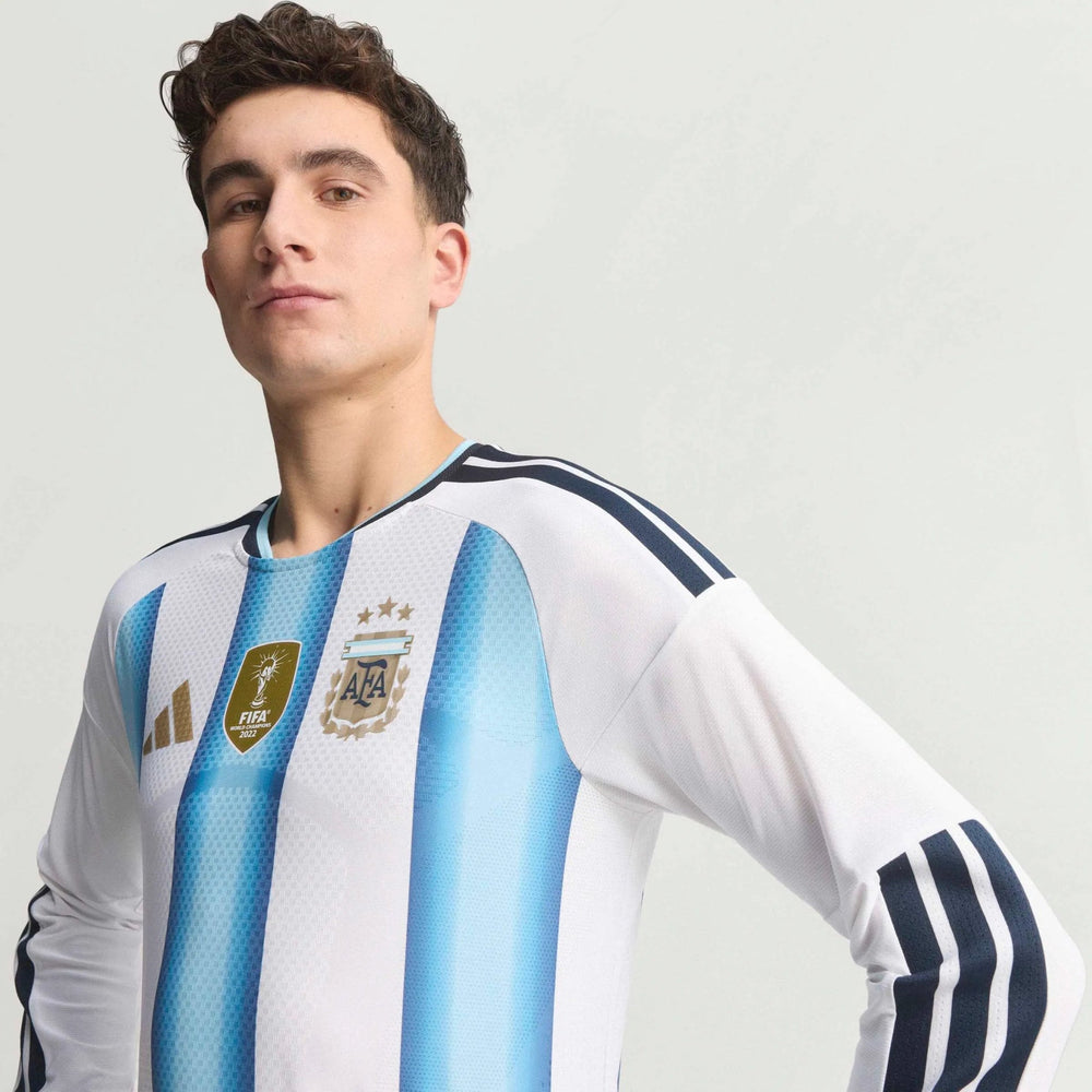 2026 Argentina Men's Authentic Home Long-Sleeve Soccer Jersey White / Icey Blue / Light Blue - Adidas