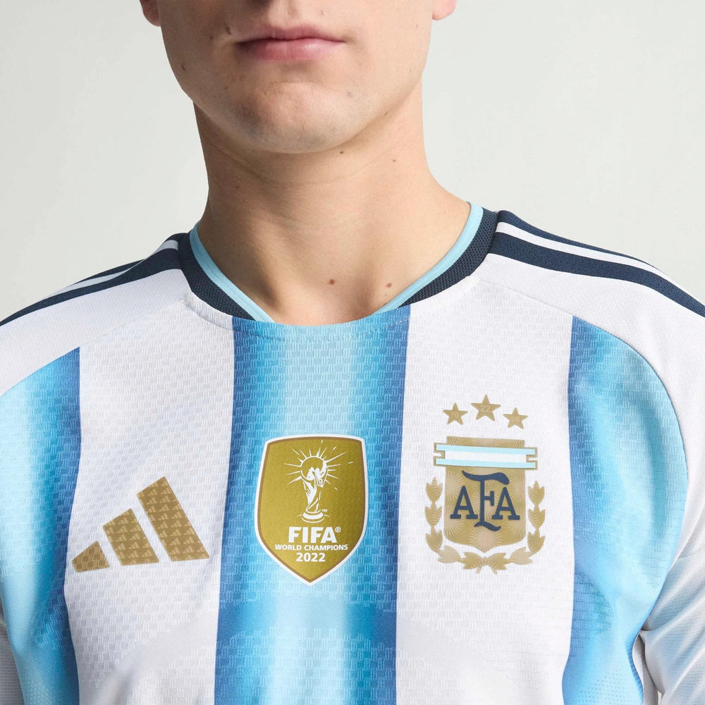 2026 Argentina Men's Authentic Home Long-Sleeve Soccer Jersey White / Icey Blue / Light Blue - Adidas