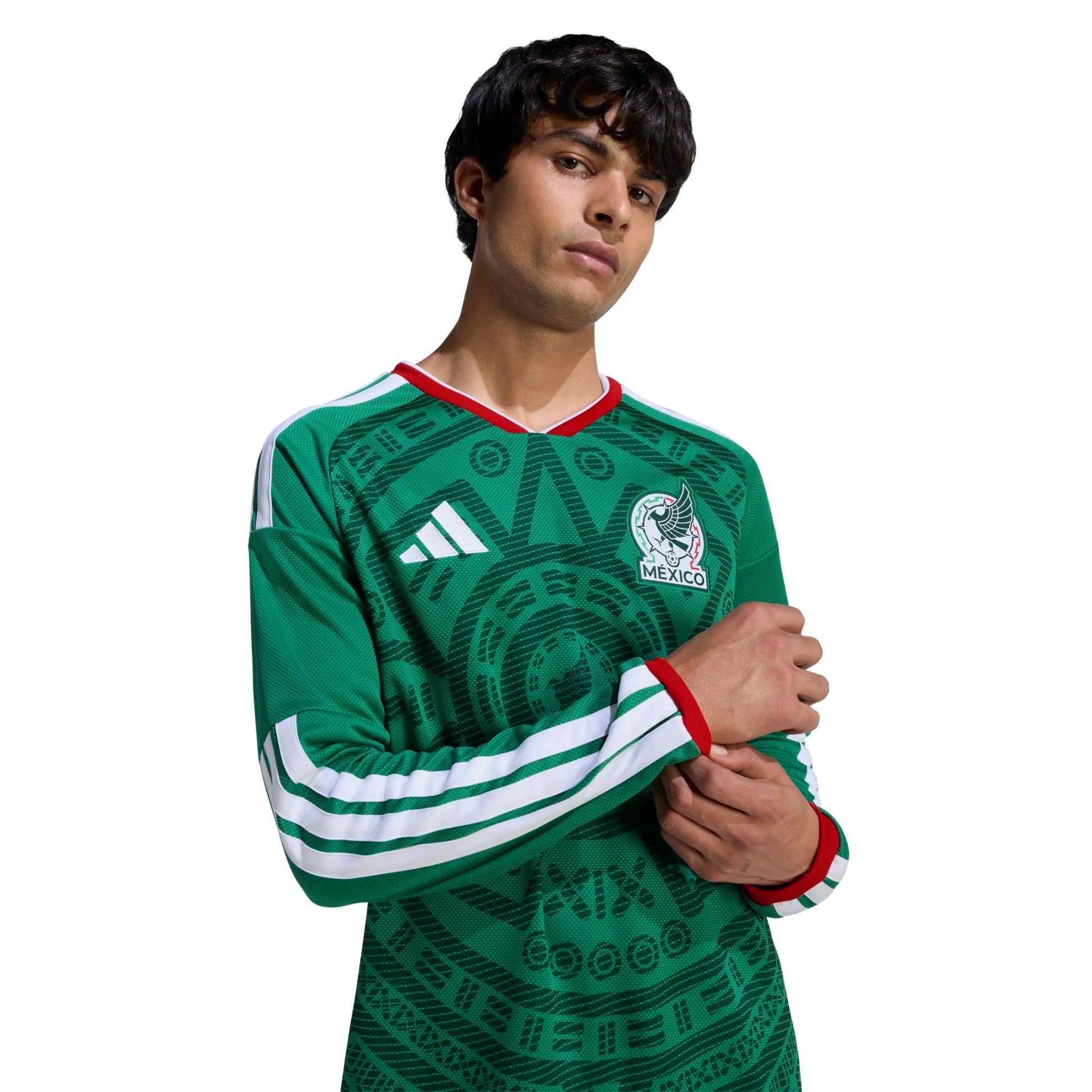 2026 Mexico Men's Stadium Home Long-Sleeve Soccer Jersey Bold Green - Adidas
