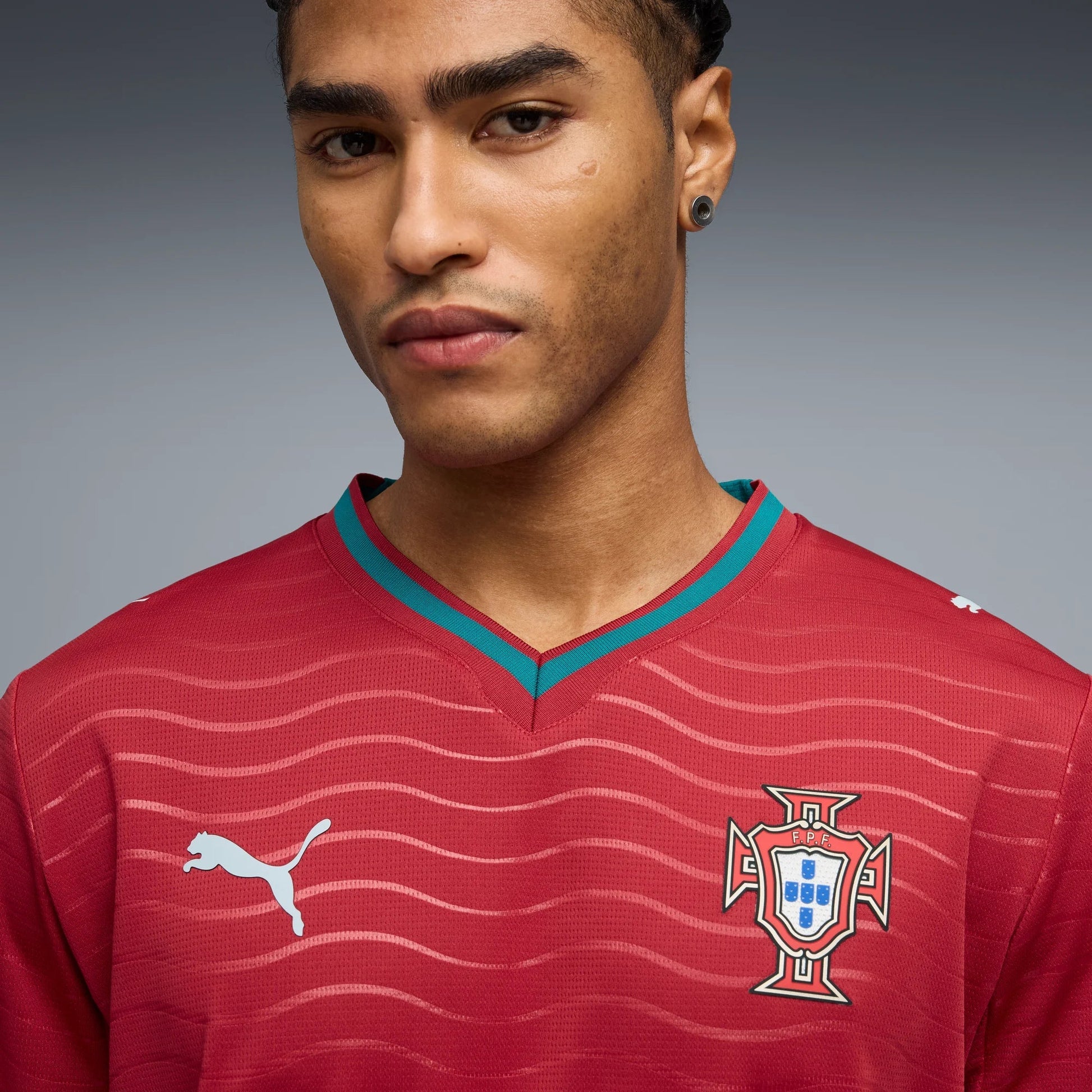 2026 Portugal Men's Stadium Home Long-Sleeve Soccer Jersey Club Red-Green Lagoon - Puma