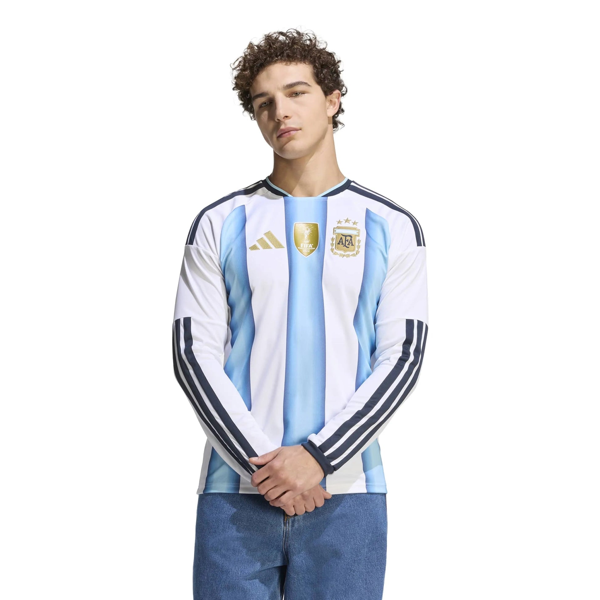 2026 Argentina Men's Stadium Home Long-Sleeve Soccer Jersey White / Icey Blue / Light Blue - Adidas