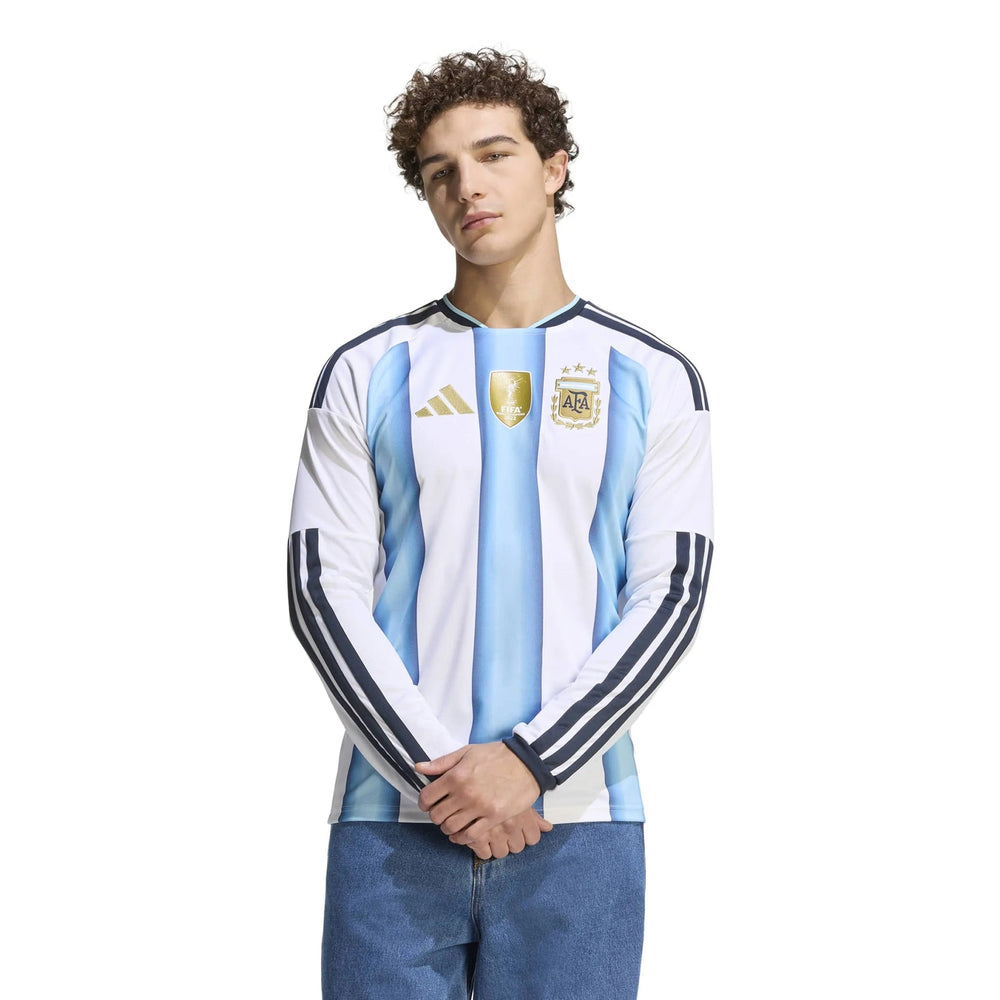 2026 Argentina Men's Stadium Home Long-Sleeve Soccer Jersey White / Icey Blue / Light Blue - Adidas