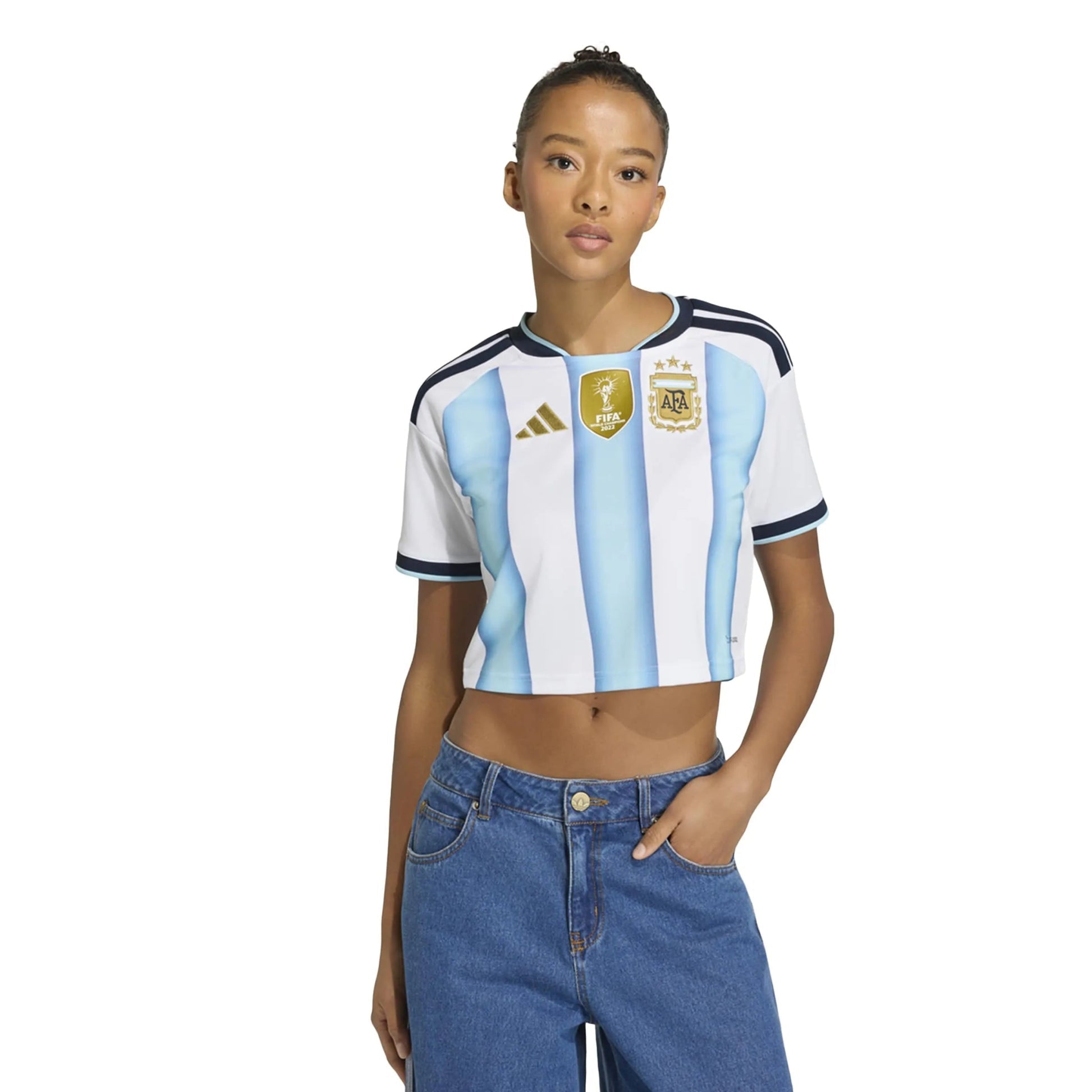2026 Argentina Women's Stadium Home Cropped Soccer Jersey White / Icey Blue / Light Blue - Adidas