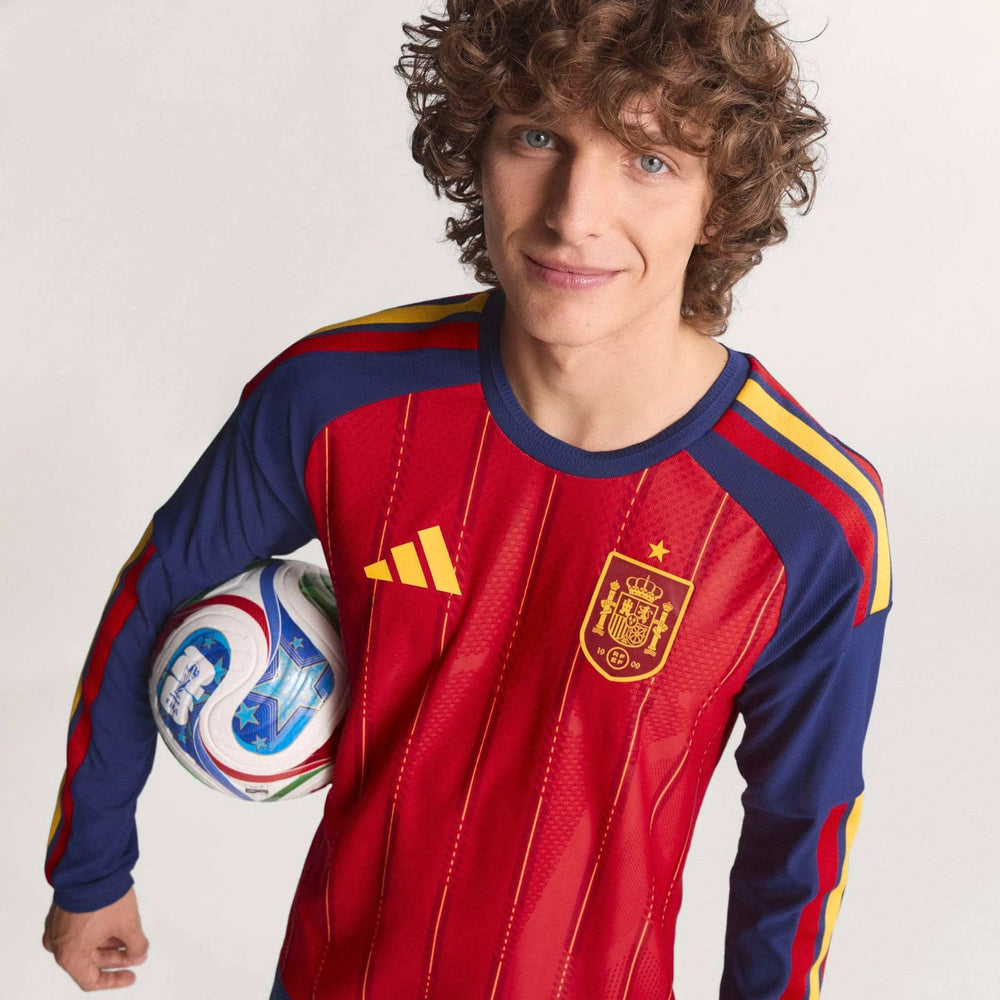 2026 Spain Men's Authentic Home Long-Sleeve Soccer Jersey Vivid Red - Adidas